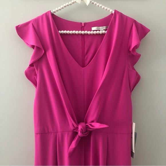 Julia Jordan Fuchsia Pink V Neck Tie Waist Jumpsuit NEW - Picture 3 of 8